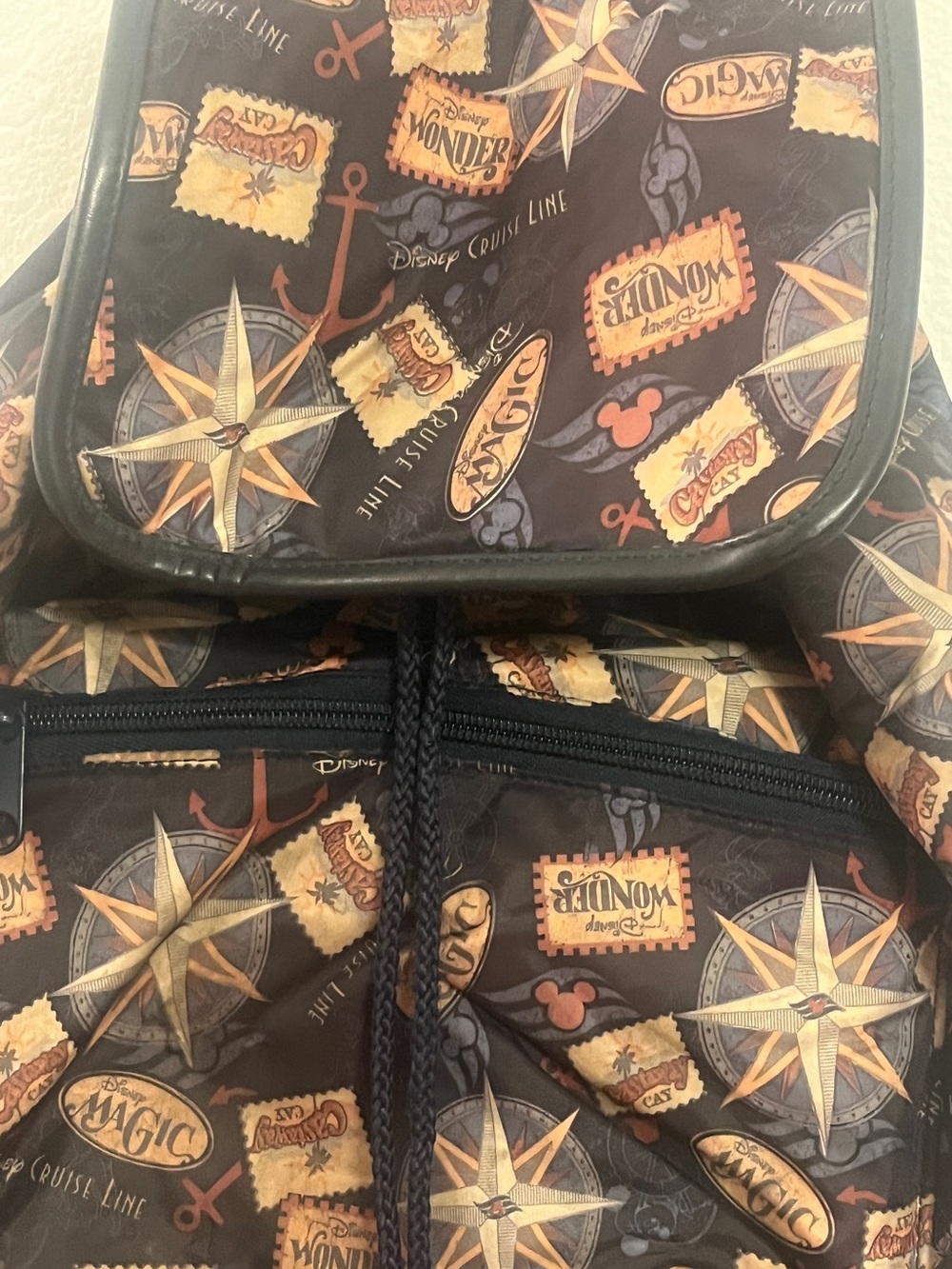 Disney Cruise Line Wonder Magic Backpack. Navy Blue Trim. Vintage Drawstring